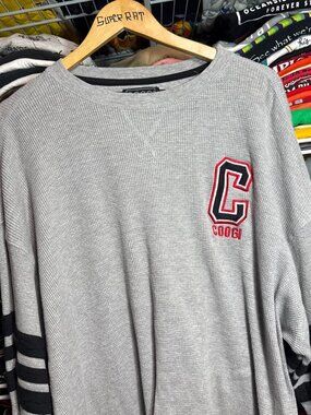 Grey Coogi thick thermal long sleeve shirt with striped arms